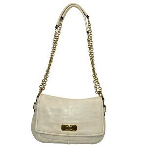 Coach Chelsea Parchment Leather Flap Turn Lock Convertible Bag With Chain Strap
